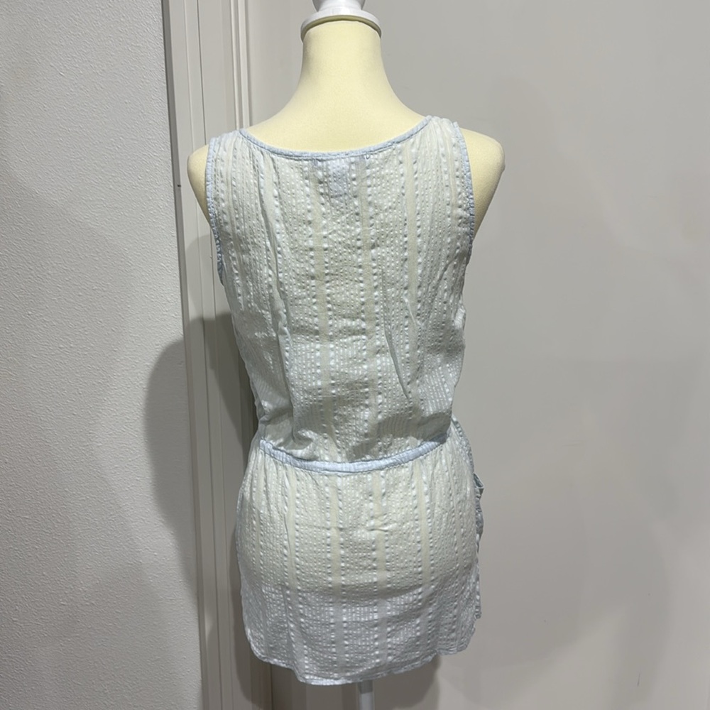 Love Squared Light Blue Striped Tank Top with Lace Ruffle Detail - S - Picture 4 of 9